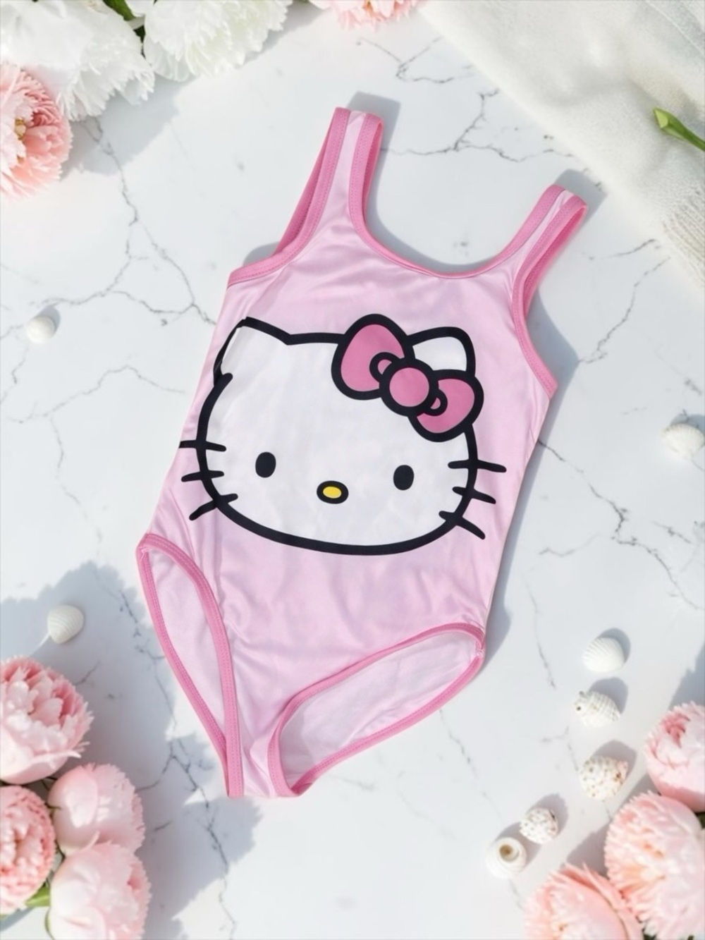 Hello Kitty by Sanrio Girls Pastel Pink One‑Piece Swimsuit S (6/6X)